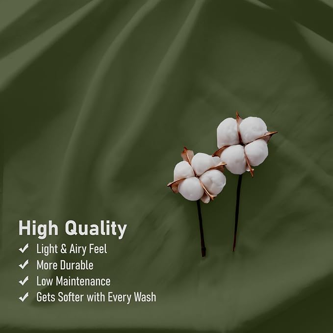 RUVANTI 100% Cotton Percale Sheets Full Size, Chive | Crisp Cooling, Deep Pocket 16", Soft Breathable & Durable, Hotel-Style, 4 Piece Set