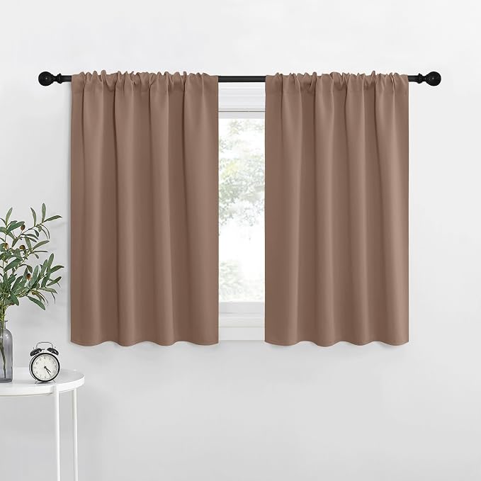 NICETOWN Cappuccino Blackout Curtains for Camper 29" w x 30" L 2 Panels | Window Treatment Thermal Insulated Rod Pocket Small Draperies Drapes for Bedroom Kitchen Living Room, Light Blocking Decor