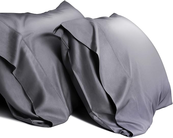 WishSmile Cooling Queen Pillowcases Set of 2 Breathable Cool Silky Soft Rayon Derived from Bamboo Fabric, Moisture Wicking for Hot Sleepers, Hair and Skin Friendly, Dark Grey, 2 Pack, 20x30IN