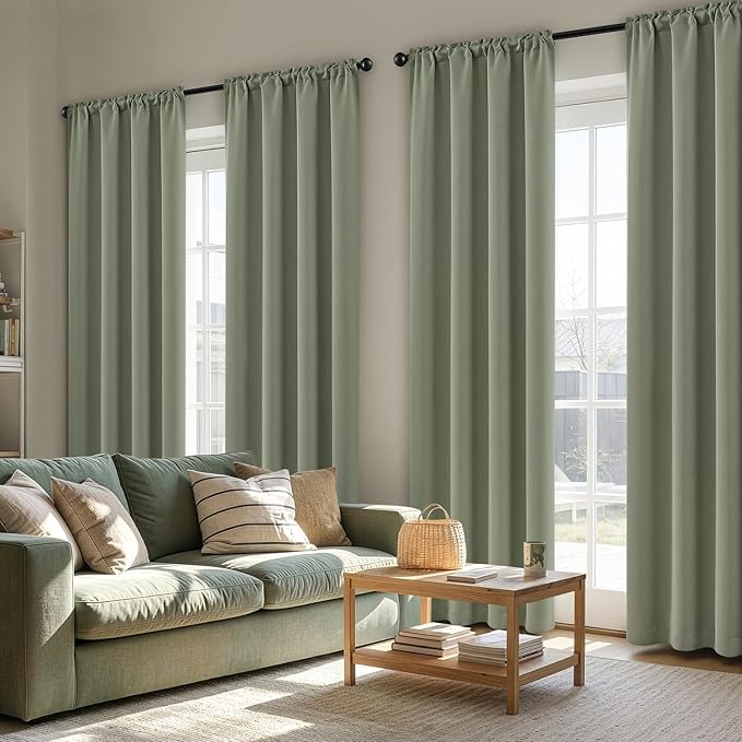 MIULEE 84 Inch Length Sage Green Blackout Bedroom Curtains Set of 4 | Thermal Curtains for Summer Heat, Light Blocking Privacy Bedroom Window Drapes, Top&Bottom Rod Pocket, Living Room