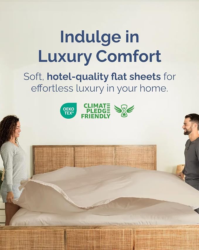 Queen Flat Sheet - Single Top Flat Sheet Only - Soft & Cooling - Cream | Hotel Luxury Top Flat Sheet Only, Ultra-Soft, Breathable & Cooling, Fade & Wrinkle Free, Easy-Care, Stain & Shrink Resistant