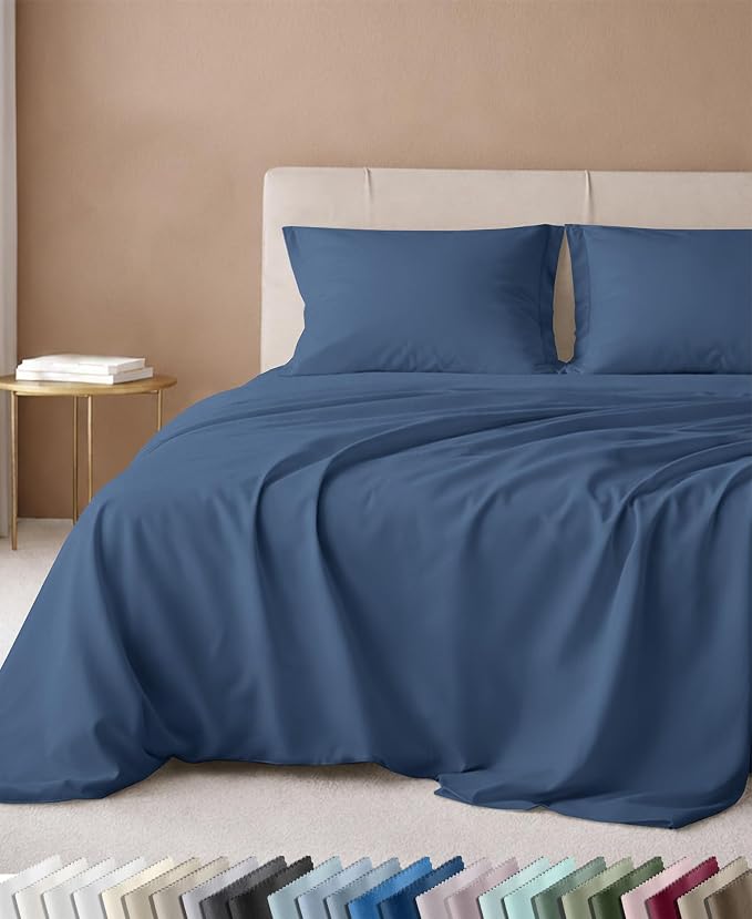 California Design Den Luxury 600 Thread Count Twin Size Sheets, 3 Pc Set | 100% Cotton Sateen Backed by Good Housekeeping Seal, Soft & Smooth, All-Around Elastic, Durable, Easy Care - Dusty Navy Blue