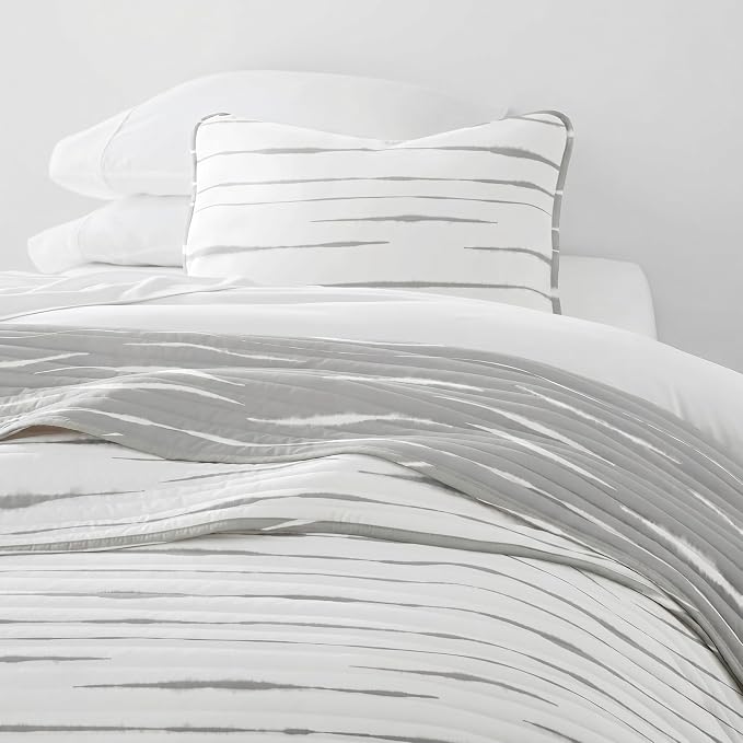 Merit Linens Soft Quilt Coverlet Bedding Set - Reversible Patterns - Twin/TwinXL Light Gray