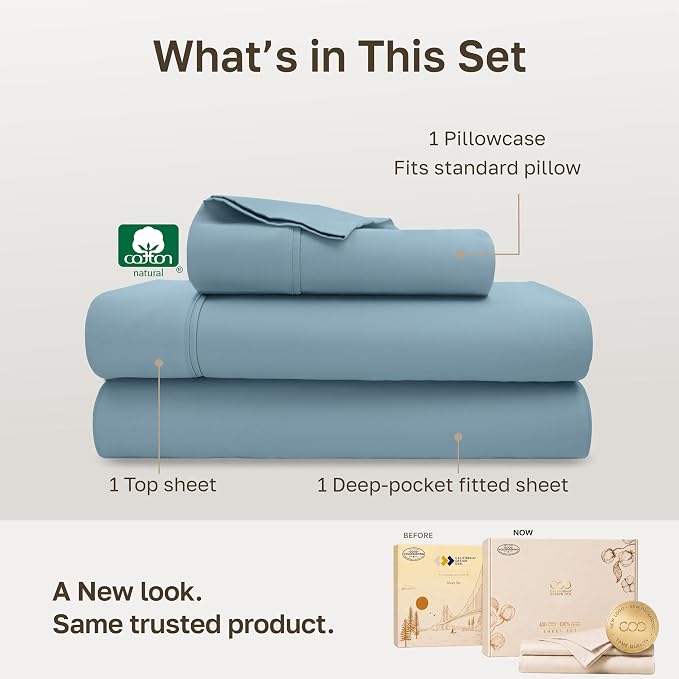 California Design Den 100% Cotton Sateen Twin-XL Sheets, 3 Pc Set, Sky Blue | 400 Thread Count Backed by Good Housekeeping Seal, All-Around Elastic, Durable, Easy Care, OEKO-TEX certified