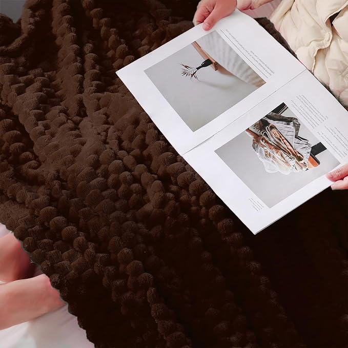 Puncuntex Brown Throw Blanket 90"×90" inches Fuzzy 3D Jacquard Decorative | Flannel Fleece Super Soft Plush Cozy Blanket for Couch Sofa Chair Lightweight