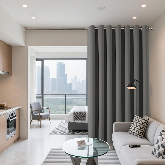 Joydeco Blackout Patio Sliding Door Curtains, Privacy Room Divider Curtains | Extra Wide Thermal Blackout Curtains for Bedroom Living Room, Curtain for Patio Door (Light Grey, 70Wx90L, 1 Panel)