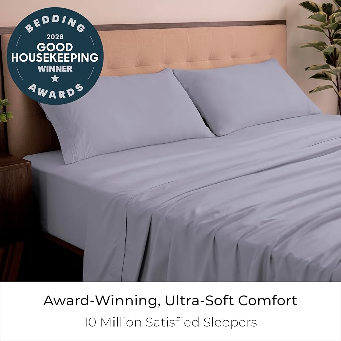 Mellanni Iconic 4-Piece, Ultra Soft Sheet Set (California King, Lavender) | 10M+ Sleepers. Lab-tested: Sleeps Cool, Stays Bright, Strong, Smooth. Good Housekeeping Best Bedding, 7 yrs running.