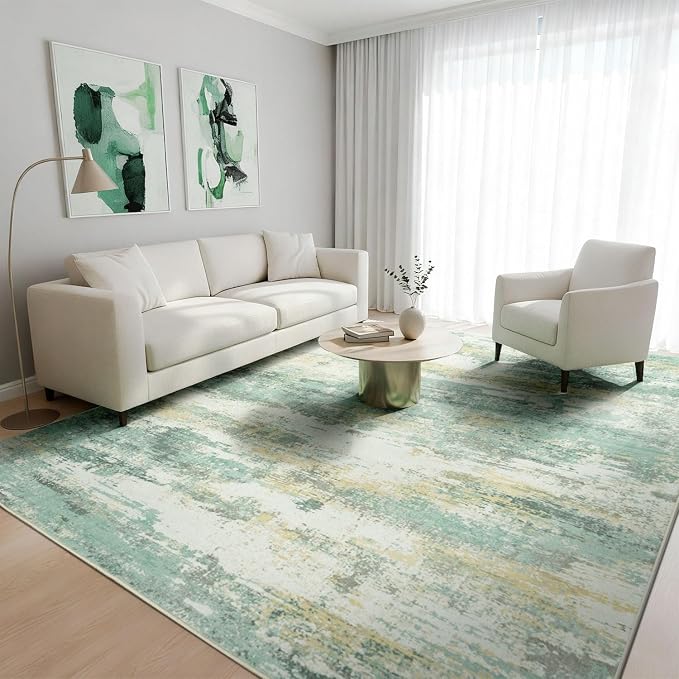 Rugflix 5x7 Area Rugs for Living Room, Washable Light Green Large Rug | Machine Washable; Stain-Resistant; Low Pile; Non-Slip; Modern Abstract; Carpet for Bedroom Dining Office Nursery Home