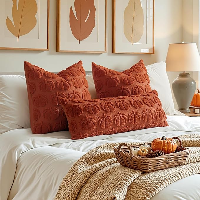MIULEE Fall Pillow Cover Pumpkin Fall Decor Lumbar 14x36 Rust | Set of 2 Fall Decorations for Home, Plush Faux Fur Farmhouse Accent Pillowcase, Porch Sofa Couch Cushion Bed Livingroom