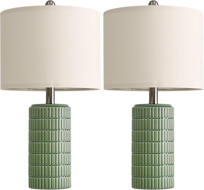 PoKat 20.75" Small Modern Ceramic Table Lamps Set of 2 for Bedroom, Green Bedside Lamps for Night Stands, Farmhouse House Decor Nightstand Table Lamps for Living Room End Table Green