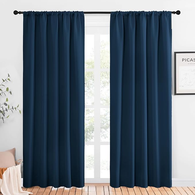NICETOWN Window Curtains Blackout Drapes, Moroccan Blue, 1 Pair, 52 by 84-Inch, Thermal Insulated Solid Rod Pocket Blackout Curtains/Draperies for Living Room