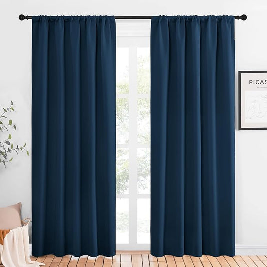 NICETOWN Window Curtains Blackout Drapes, Moroccan Blue, 1 Pair, 52 by 84-Inch, Thermal Insulated Solid Rod Pocket Blackout Curtains/Draperies for Living Room