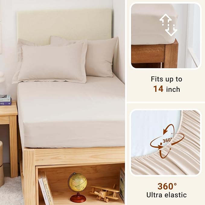 5 Pieces Twin XL Comforter Set, Soft Bed in a Bag Twin XL Size, All Season Bedding Set with Comforter, Flat Sheet, Fitted Sheet, Pillowcases & Shams, Beige