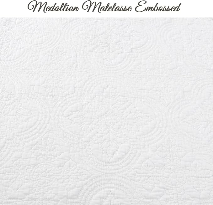 Cozy Line Home Fashions 100% Cotton Victorian Medallion Solid White Matelasse Embossed Bedding Quilt Set, Reversible Lightweight Bedspread, Coverlet for All Season (Oversized King - 3 piece)