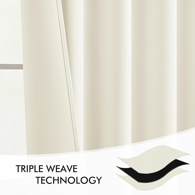 MIULEE Cream Back Tab Blackout Curtains 52x72 Inches Long 2 Panels Set | Rod Pocket Pinch Pleated, Thermal Insulated, Room Darkening, Light Blocking, Privacy Curtains for Living Room Bedroom
