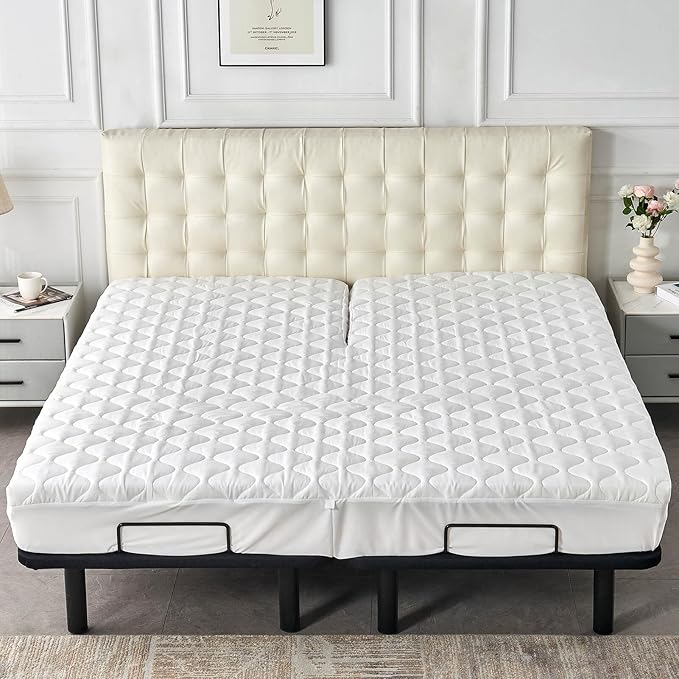 Waterproof Half Split Top King Mattress Protector Pad for Adjustable Bed | Quilted, Stay in Place Fitted Cover for 36-39 Upper Flex Head 78x80 Bed with 16 Max Elastic Pocket, Padded, Soft, Noiseless