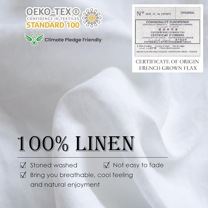 Simple&Opulence 100% Washed Linen Duvet Cover Set 5pcs(1 Duvet Cover& 2 Shams& 2 Pillowcases) Basic Style Natural French Flax Soft Breathable Farmhouse Bedding (King, White)