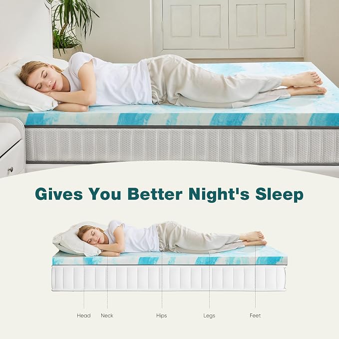 Sweetcrispy Memory Foam Mattress Topper Twin, 4 Inch Thick Cooling Pad | Gel Infused Cooling Pad, Ventilated Breathable Design, Sleeper Sofa, RV, Camper, Blue