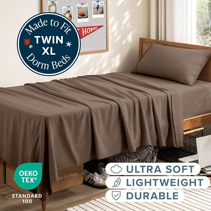 Bare Home Twin XL Sheet Set - 1800 Ultra-Soft (Twin XL, Cocoa) | Deep Pockets 6 to 15 Inches, Breathable, Hypoallergenic, Hotel Luxury, Easy Fit, Soft, All-Season