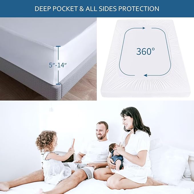 Moonsea Waterproof Mattress Protector Full Size,Mattress Cover Protector, Smooth Top Mattress Protector for Kids, Breathable Skin Friendly and Noiseless Fitted Sheet,Full Size,Polyester (Pack of 2)
