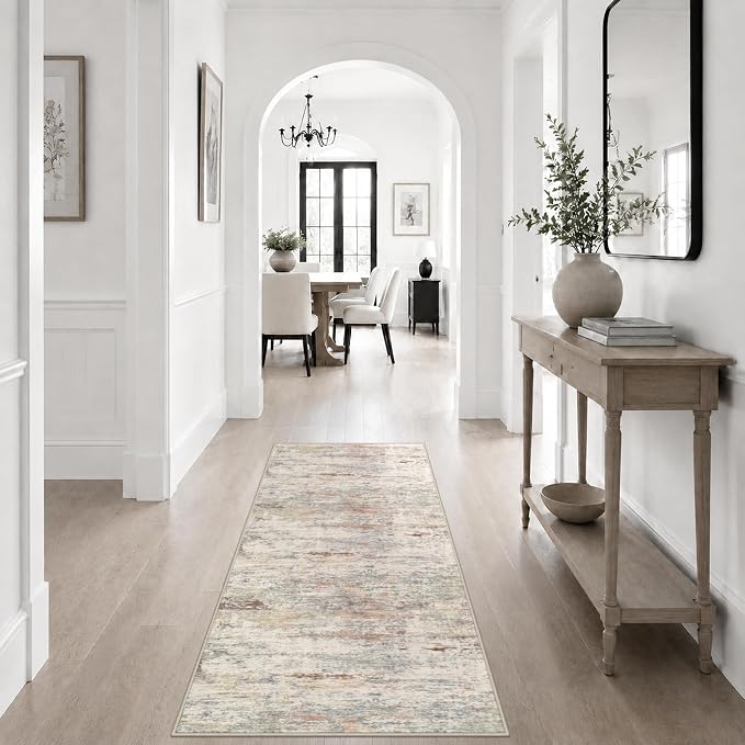 2x5 Washable Runner Rug：Modern Abstract Kitchen Soft Carpet Taupe | For Hallway, Bedroom, Kitchen, Laundry, Bathroom,Door Mat,Modern Abstract,Machine washable,Non-Slip,Stain Resistant,Indoor