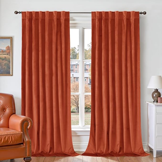 BGment Terracotta Velvet Curtains Living Room Curtains 84 Inches Long | Burnt Orange, Fall Decor, Luxury, Super Soft, Heavy, Curtains for Bedroom, Back Tab Rod Pocket, 2 Panels, 52 x 84 Inch
