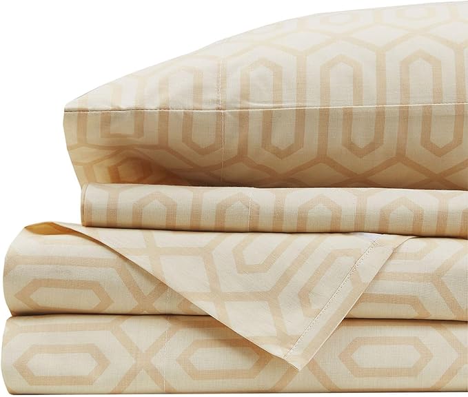 Comfort Spaces 144TC Cotton Sheet Set Breathable, Lightweight, Soft with Elastic Deep Pocket, Modern All Season Cozy Bedding, Matching Pillow Case, Twin, Diamond Tan 3 Piece | Crisp, Cool & Breathable Bed Sheets, 12" Deep Pocket Fits Up to 14" Mattress...