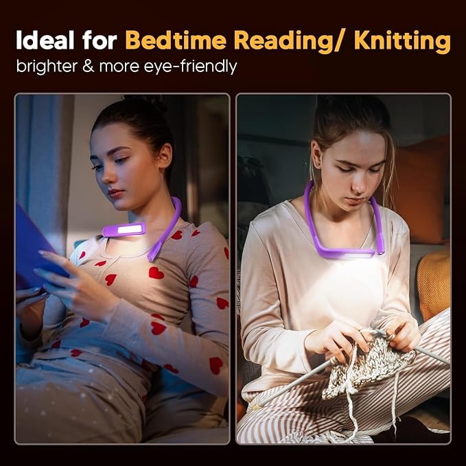 Reading Light, 3 Colors Stepless Dimming Neck Light, Book Lamp | Rechargeable Book Light for Reading at Night, Dual Lamps, 80H Lasting, Hands-Free Knitting, Crochet, Sewing, Crafting, Crafts
