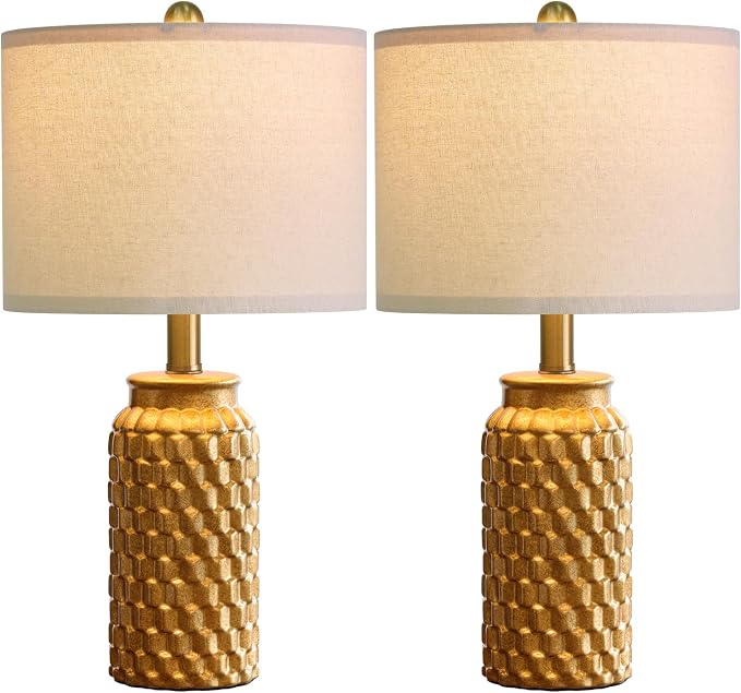 USumkky 20.5" Gold Modern Ceramic Bedside Lamp Set of 2 for Bedroom Decor Farmhouse Table Lamp for Living Room Office Dorm