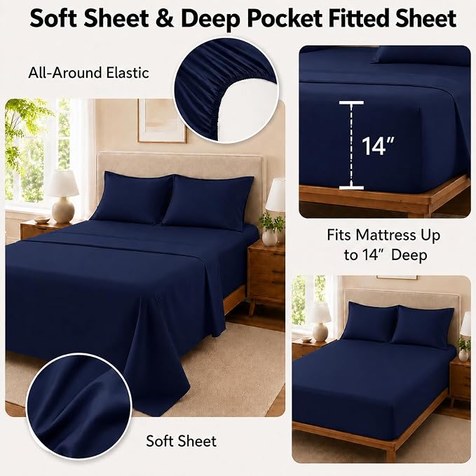 Full Comforter Set Navy - Bed in a Bag Full Size 7 Pieces, Soft Bedding Set for All Seasons, Premium Comforter Set with Comforter, Sheets, Pillowcases & Shams