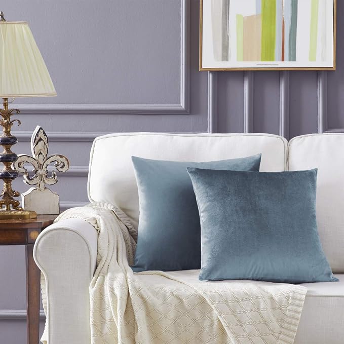 GIGIZAZA Decorative Throw Pillow Covers 18 x 18,Grey Blue Soft Pillow Covers Velvet,Set of 4 Decor Square Cushion Covers