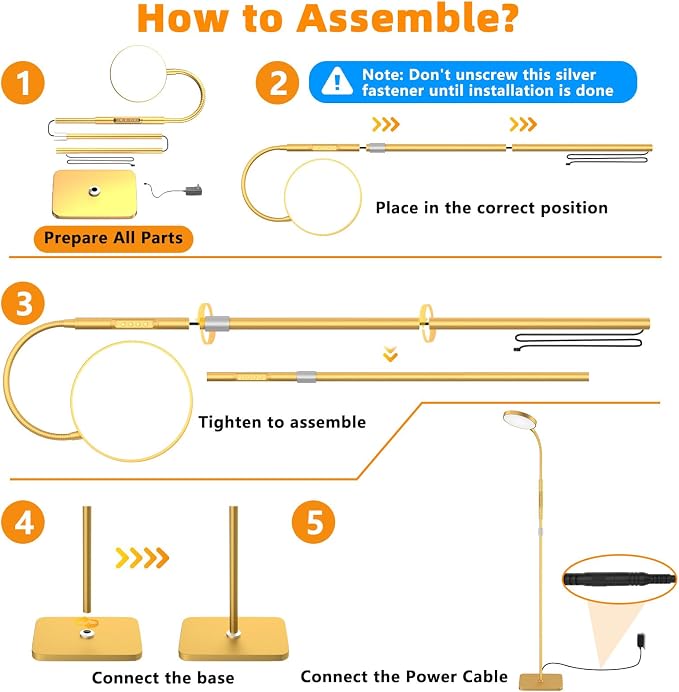 PACOVY Floor Lamp, Adjustable Height Floor Lamps for Living Room Bedroom, 120 LED Super Bright Standing Lamp Remote & Touch Control Dimmable Gooseneck Tall Stand Reading Lamp for Office Craft, Gold