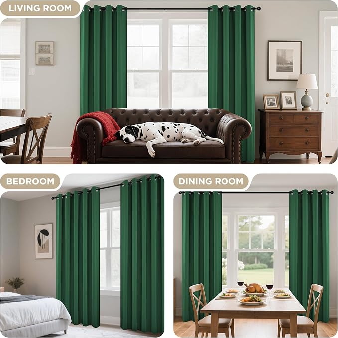 Joydeco Blackout Curtains 84 Inchs Long 42 Wide Black Out Curtains 2 Panels, Thermal Insulated Long Curtain& Drapes Room Darkening Grommet Drapes for Living Bedroom Window (W42 x L84 Inch, Dark Green)