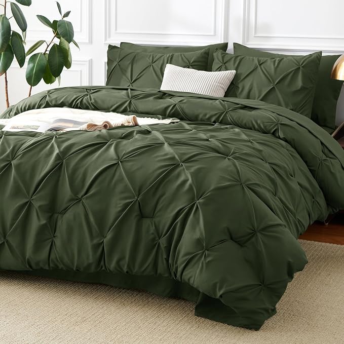 King Size Comforter Set Olive Green, 7 Pieces Bed in a Bag | OEKO-TEX 100 Certified, 240GSM All Season, Bedroom, Guest Room, Down-Alternative Comforter, Sheets, Pillowcases & Shams