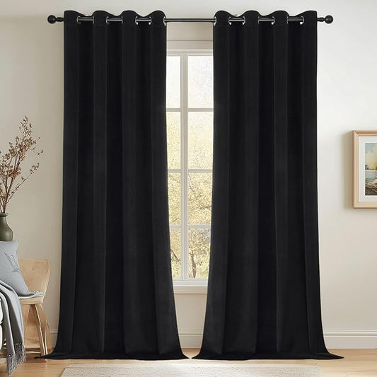 Joydeco 100% Blackout Curtains Velvet Black Out Curtain 84 Inch Drapes | for Bedroom Living Room, Heat and Light Blocking, Thermal Insulated Luxury Heavy Duty Curtain 2 Panels Grommet Top