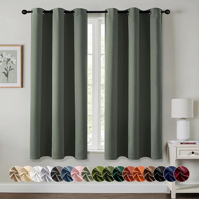 MIULEE Blackout Curtains for Bedroom 2 Panel 40 x 63 Inch Long Dark Mallard | Thermal Insulated, Living Room Darkening Grommet Drapes, Noise Reducing, Light Blocking Window Treatments