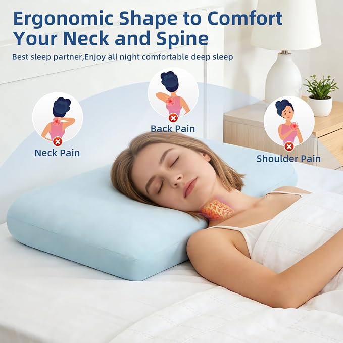 HIMOON Cooling Memory Foam Pillow, Bed Pillow for Sleeping, Queen Size, Breathable Memory Foam, Premium Support with Washable Cover for Back, Side and Stomach Sleepers (1 Pack)