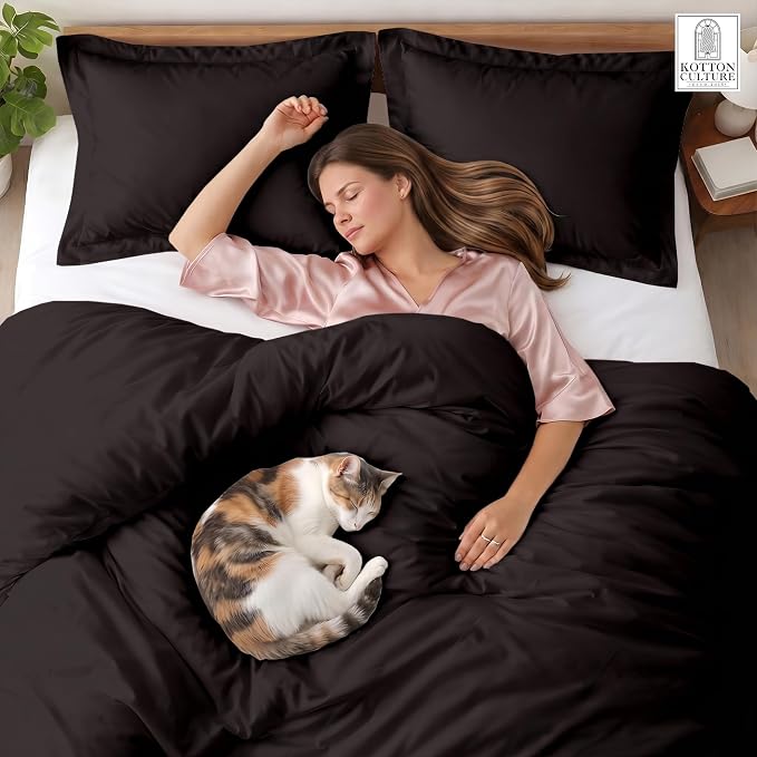 3 Pc Twin XL/Twin Duvet Cover Set-100% Egyptian Cotton 600 Thread Count Ultra Soft Premium Durable Comforter Cover Zipper Closure & Corner Ties- (Black, 68" X 90")