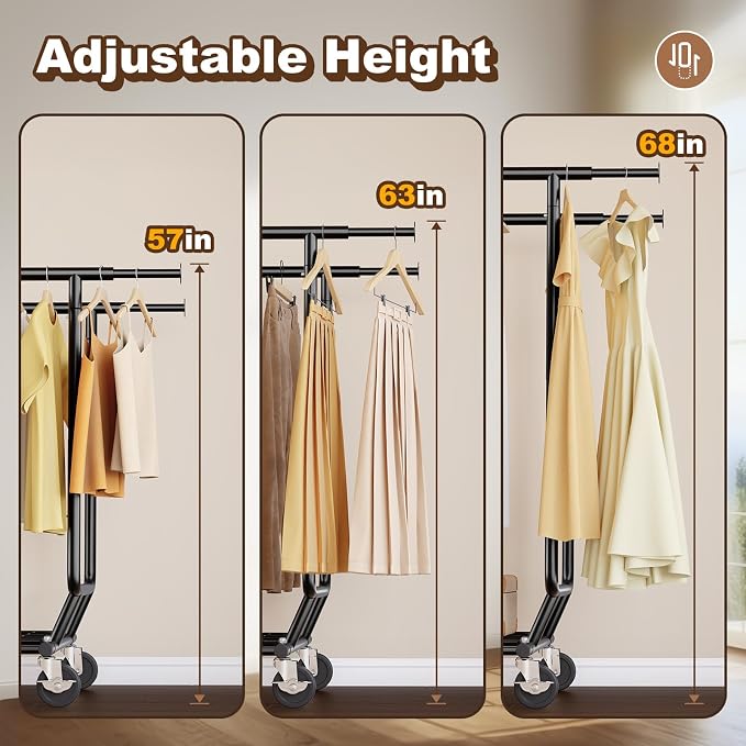 HOKEEPER Clothes Rack Load 650 LBS Collapsible Clothing Rack Double Rod | Black 22"D*75"W*68"H, Adjustable Heavy Duty Garment Rack for Hanging Clothes Rolling Commercial Closet Rack with Shelves