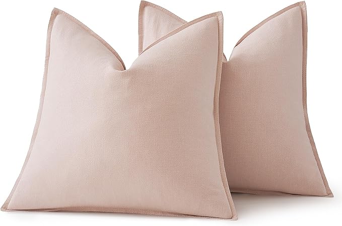 MIULEE Decorative Linen Euro Sham Pillow Covers 24x24 Light Pink | Boho Farmhouse Neutral Couch Throw Pillows for Bed, Pack of 2 Accent Modern Pillowcases, Sofa Livingroom Home Decor
