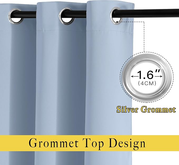NICETOWN Blackout Vintage Blue Curtains for Bedroom, Energy Saving Thermal Insulated Sound Dampening Window Curtains Grommet Room Darkening for Living Room, 2 Panels, W52 x L90