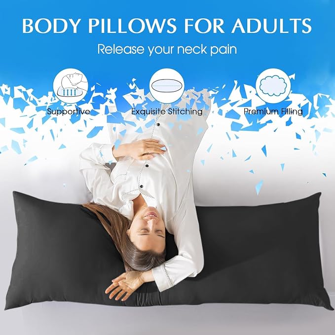 SHOUREN Large Body Pillow,Long Bed Pillow for Adults,20x54in | Breathable,sweat-absorbing,skin-friendly,medium firmness for side sleepers,multiple application