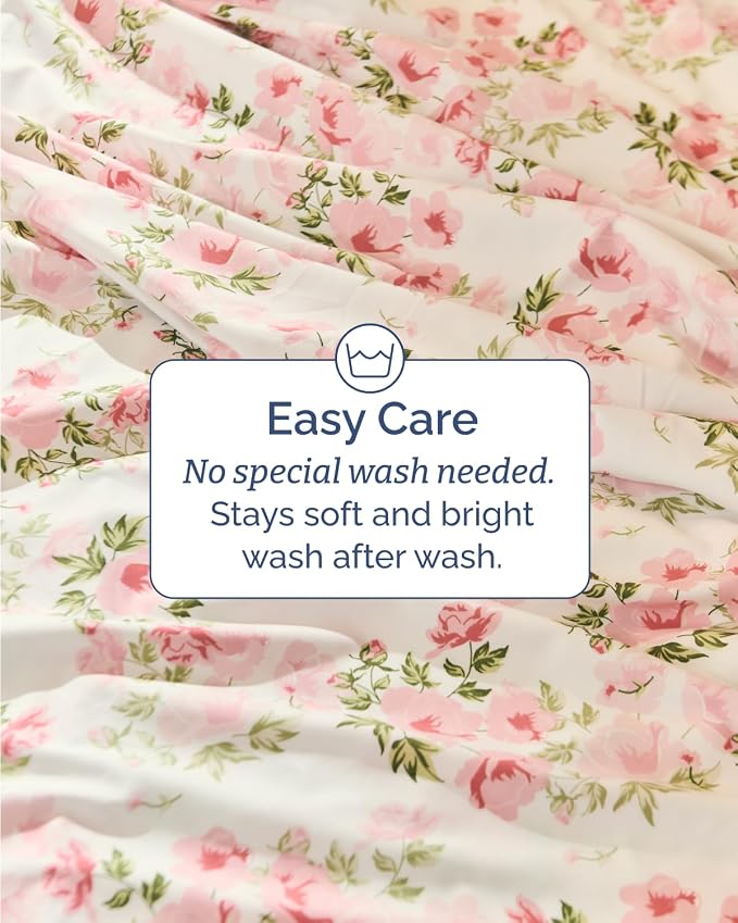 Cal King 4 Piece Floral Sheet Set - Soft, Breathable & Cooling - Bloom | 1 Flat, 1 Fitted & 2 Pillowcases w/ Deep Pockets, Boho Botanical Floral Bedding, Breathable & Cooling, Wrinkle & Fade Free