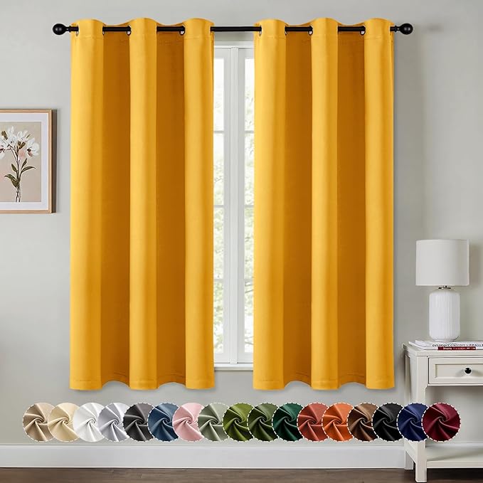 MIULEE Blackout Curtains for Bedroom 2 Panels 40 x 45 Inch Long Yellow | Thermal Insulated, Living Room Darkening Grommet Drapes, Noise Reducing, Light Blocking Window Treatments