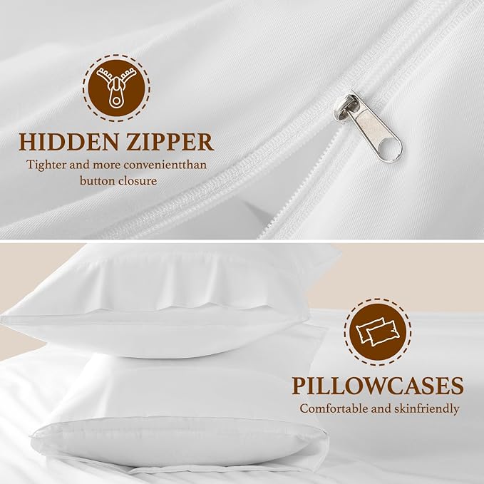 DEITAS 100% Cotton Queen Duvet Covers 3 Piece,1200 Thread Count，White | Luxury Egyptian Cotton Comforter Cover With Zipper Closure, Ultra Cooling Breathable, Hotel Bedding Duvet Covers