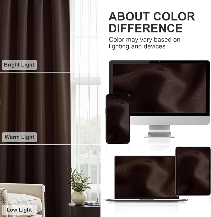 PONY DANCE Kitchen Curtain Panels - Blackout Window Drapes Room Darkening Short Curtains Home Decoration Window Coverings with Rod Pocket, W 52 x L 45 inches, Chocolate Brown, 2 PCs