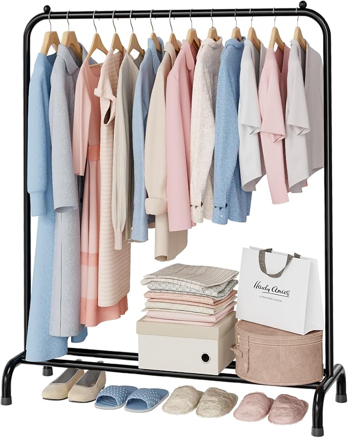 Clothing Clothes Rack with Storage Shelf, 45" L Standard Garment Rack for Hanging Clothes, Metal Portable Wardrobe Rack for Laundry Room, Bedroom, Black