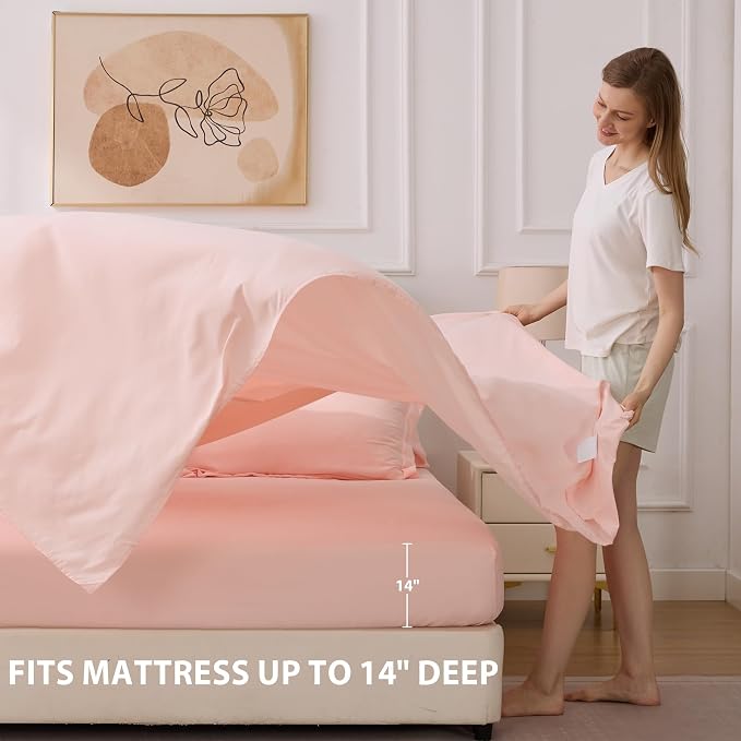 Pink Queen Comforter Set, Bed in a Bag Queen Size 7 Pieces, Soft Bedding Set for All Seasons, Premium Queen Comforter Set with Quilted Comforter, Sheets, Fitted Sheet, Pillowcases & Shams