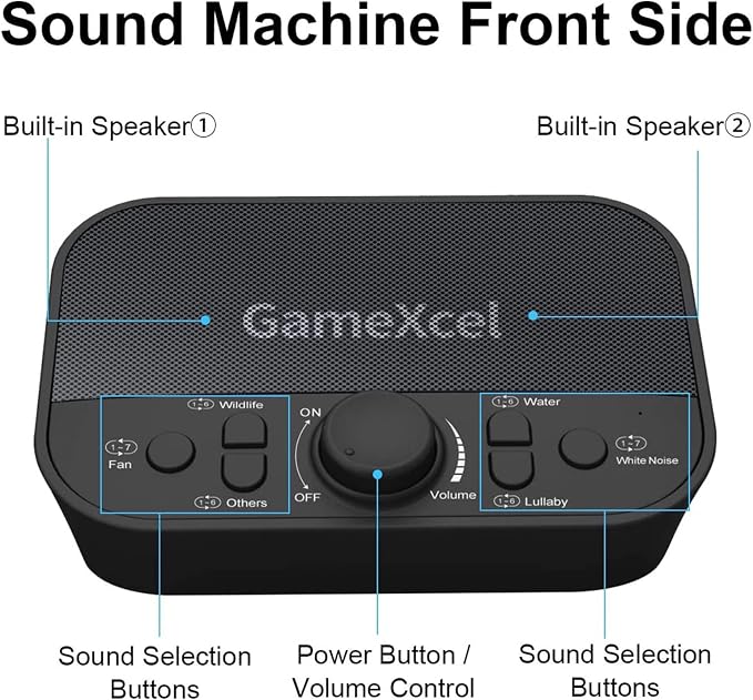 White Noise Machine for Baby & Adults – 38 Non-Looping Sounds, Dual Speakers + Headphone Jack, 15/30/60/90 Min Timer & Memory – USB Powered Sleep Sound Machine for Nursery & Office, Black