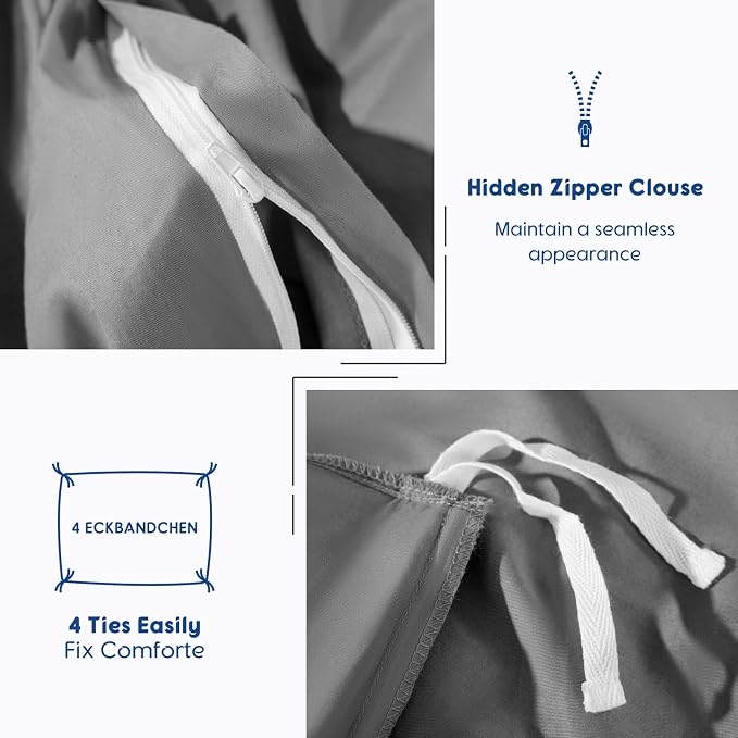 SONORO KATE 1000 Series 100% Egyptian Cotton Queen Duvet Cover Set,3PC | Long Staple Cotton,Sateen Weave,Soft,Breathable,Luxury Hotel Bedding,All-Season,Hidden Zipper Closure,Grey